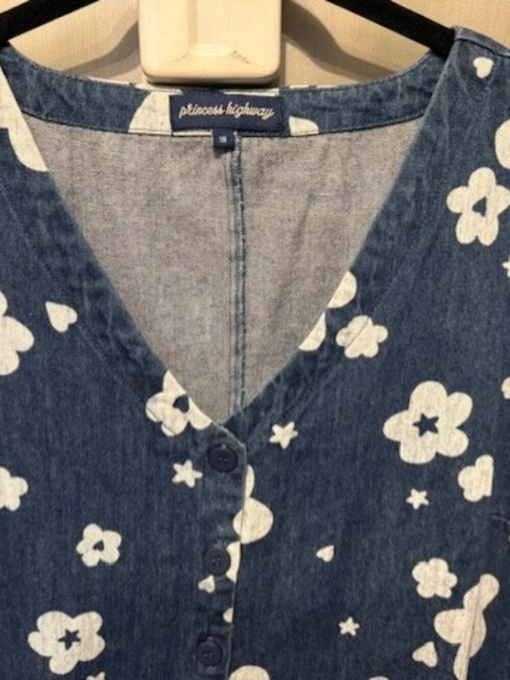 Retro Indigo denim Starry Flower Pinafore Mini Dress - NWOT / AU 18 = US 14 - Picture 5 of 16